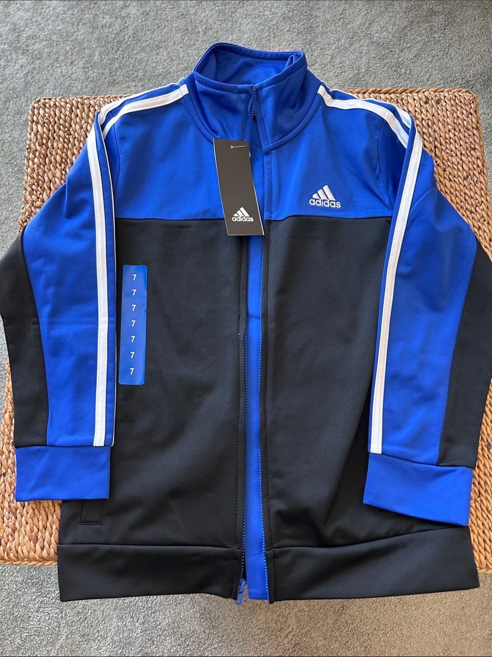 adidas Blue and Black Kids Track Jacket with White Stripes
